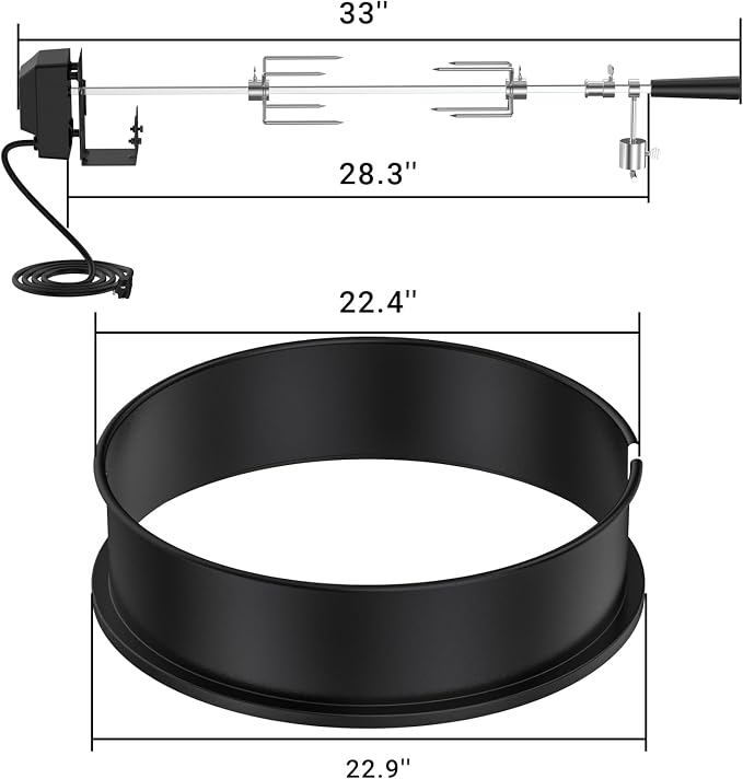 Skyflame Charkettle Rotisserie Ring Kit for Weber 22-Inch Kettle, Black | Coated Steel, BBQ Grill Rotisserie Kit, Replacement for Weber 2290, Charcoal and Similar Size Grills