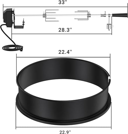 Skyflame Charkettle Rotisserie Ring Kit for Weber 22-Inch Kettle, Black | Coated Steel, BBQ Grill Rotisserie Kit, Replacement for Weber 2290, Charcoal and Similar Size Grills