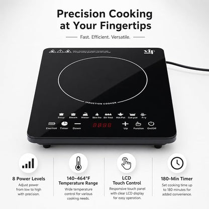 Portable Induction Cooktop, 110V Countertop Single Burner - 8 Power | 8 Power Settings, LCD Touch Control, 180-Min Timer, Preset Cooking, Compact Hot Plate for Kitchen, Dorm, RV