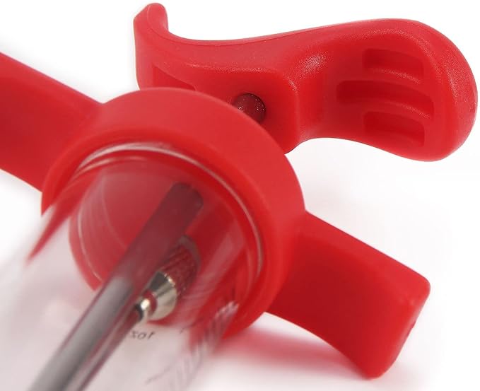 Meat Injector Kit, Plastic Marinade Turkey Injector Syringe with Screw-on Meat Needle for BBQ Grill,1-oz,with 2 Professional Needles,1 Cleaning Brush,3 Extra O-Rings,1 Brush For Basting