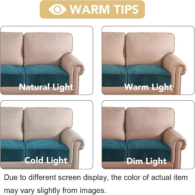 H.VERSAILTEX Velvet Stretch Couch Cushion Cover Plush Cushion Slipcover for Chair Loveseat Sofa Cushion Furniture Protector Seat Cushion Sofa Cover (3 Piece XL Sofa Cushion Covers, Deep Teal)
