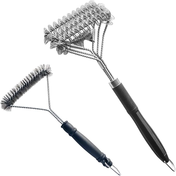 SUNRISE 2 Pcs Set Stainless Steel BBQ Grill Brushes, BBQ Brush with Scraper, Grill Brush, Bristle Free, Extra Strong Brush Head