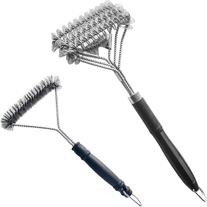 SUNRISE 2 Pcs Set Stainless Steel BBQ Grill Brushes, BBQ Brush with Scraper, Grill Brush, Bristle Free, Extra Strong Brush Head