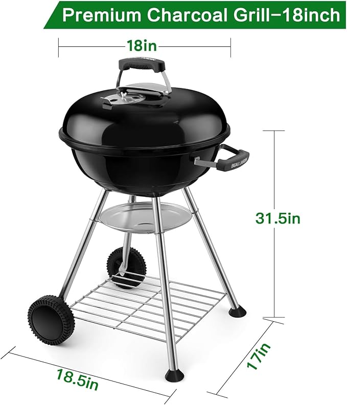 18 Inch Charcoal Grill for Outdoor +26" Long Firewood Tongs Log Grabber