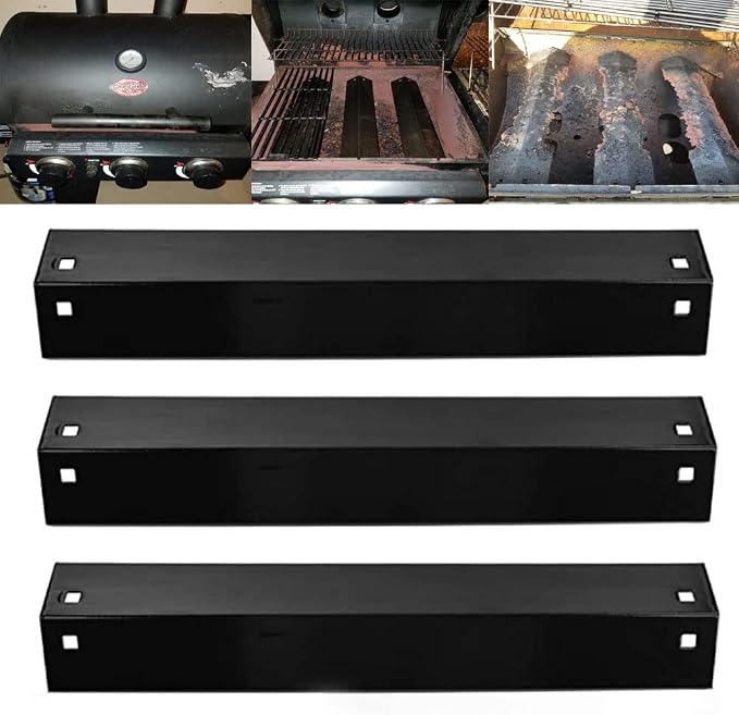 Porcelain Steel Heat Plates for Char-Griller 5050 3001 3008 3030 4000 5252 5650, Heat Shield Tent Deflector Replacement Parts for King Griller (Black, 3-Pack)