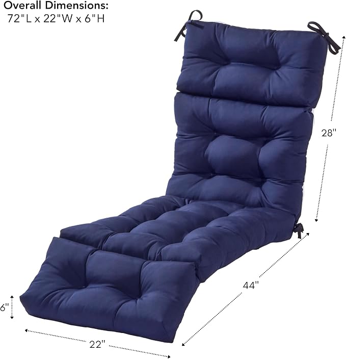Greendale Home Fashions 72 x 22-inch Outdoor Chaise Lounge Cushion, Midnight