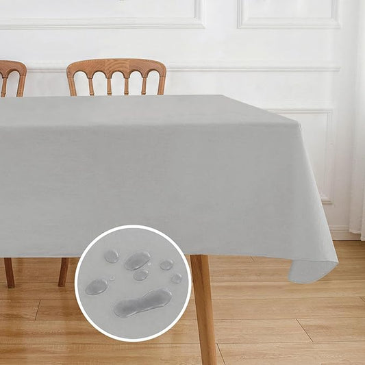 NLMUVW Vinyl Tablecloth 102 Inch with Flannel Backing, Light Grey Rectangle Table Cloth Waterproof Wipe Clean for Dining Outdoor, 60 X 102 Inch