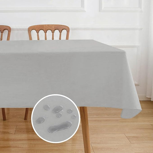 NLMUVW Vinyl Tablecloth with Flannel Backing 100% Waterproof Rectangle PVC Table Cloth Wipe Clean Table Cover for Dining Party Camping Outdoor, Light Grey, 60 X 96 Inch