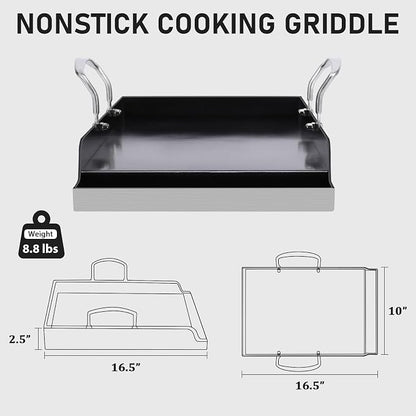 Utheer 16.5x10 Ceramic Nonstick Stainless Steel Griddle for Gas Grill | Ceramic Nonstick Stainless Steel Griddle Fits Gas Grill, Charcoal Grill and Stove Top with Grease Channel and Handles