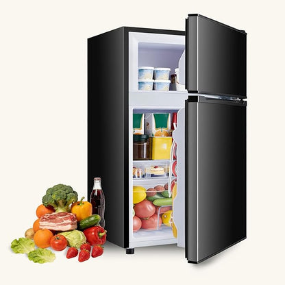 NEWBULIG Mini Fridge with Freezer 3.2 Cu.Ft Small Refrigerator for Office, Dorm, Small Fridge with Adjustable Thermostat, Energy Saving, Dual Door, Black