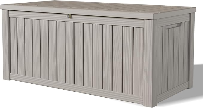 160 Gallon Deck Box, Heavy-Duty Double-Wall Outdoor Storage Box Waterproof for Patio Furniture Cushions & Garden Tools, Lockable Resin Storage Bench with Piston Hinge, Gray