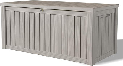 160 Gallon Deck Box, Heavy-Duty Double-Wall Outdoor Storage Box Waterproof for Patio Furniture Cushions & Garden Tools, Lockable Resin Storage Bench with Piston Hinge, Gray