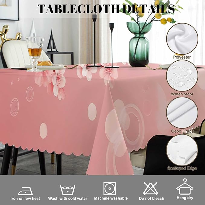 Swono Cherry Blossom Tablecloth Japanese Cherry Tree Nature Rectangle Table Cloth Washable Plaid Table Cover for Kitchen Holiday Dinner Banquet, 52x 70 Inch Tablecloth, Pink