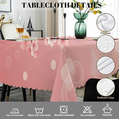 Swono Cherry Blossom Tablecloth Japanese Cherry Tree Nature Rectangle Table Cloth Washable Plaid Table Cover for Kitchen Holiday Dinner Banquet, 52x 70 Inch Tablecloth, Pink