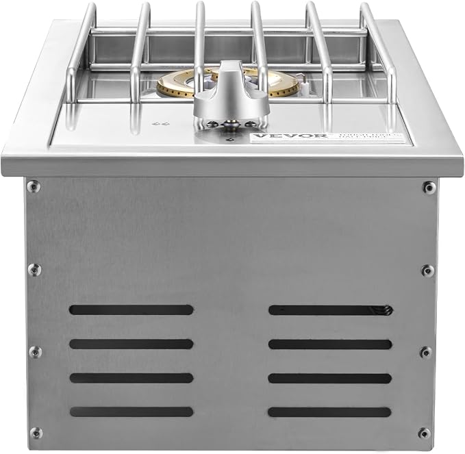 VEVOR Single Grilling Side Burner, 15,000BTU Liquid Propane Side Burner for Outdoor Kitchen, Convertible to Natural Gas, 304 Stainless Steel Built-in Single Grill Burners for BBQ Grill Island