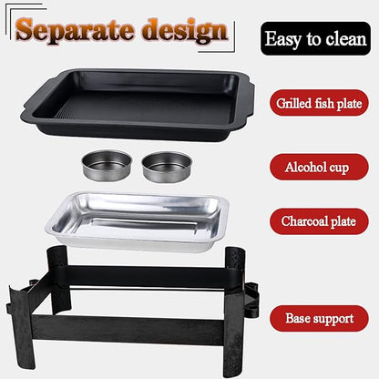 Teppanyaki Grill and Portable Charcoal Alcohol Barbecues Grill Stainless Steel Griddle Pan, Camping BBQ Grilling and Grilled Fish Stove for Indoor Outdoor (45 * 34.5cm)