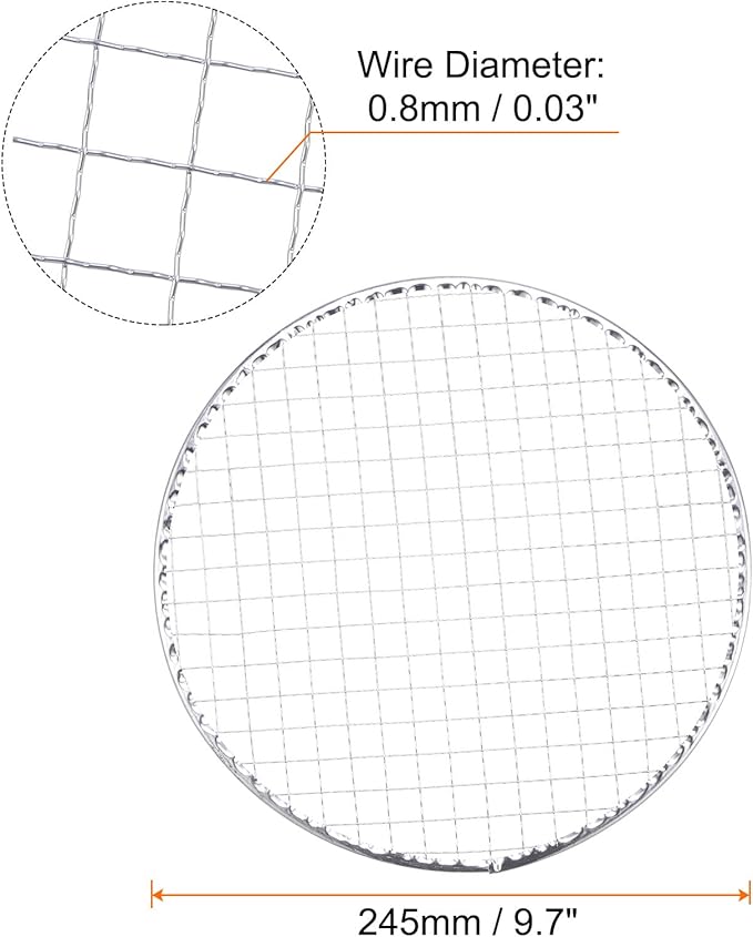 HARFINGTON 5pcs Round BBQ Grill Net 9.7" Dia Galvanized Iron Barbecue Mesh Mat for Baking Smoking Charcoal Grilling Roasting