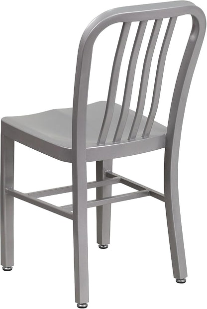 Flash Furniture Gael Indoor/Outdoor Modern Metal Dining Chairs, Commercial-Grade Galvanized Steel Restaurant Chairs, Set of 2, Silver