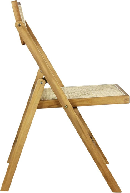 JONATHAN Y Theo Teak Wood and Rattan Folding Chairs, Set of 2, Light Brown | Woven Cane Seat And Back, Portable Lightweight Design, For Dining Room And Living Room, Mid-Century Vintage Bohemian Style