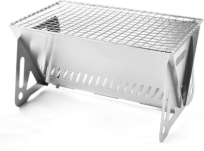 Barbecue Grill, Portable Folding Charcoal Grill, Small Stainless Steel BBQ Grill, Foldable Charcoal Barbecue Desk Tabletop for Outdoor Picnic Garden Camping, 2-3 People Available ( Size : Large )