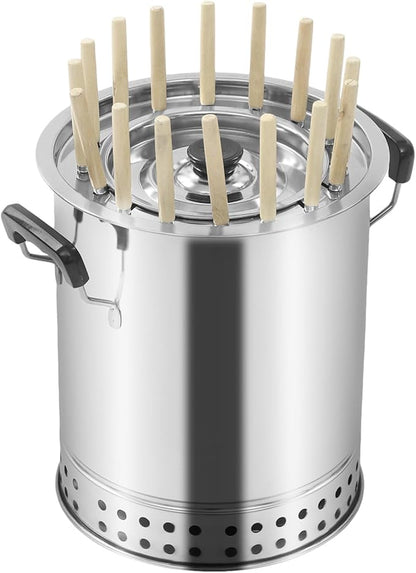 Portable Smokeless Barbecue Charcoal Barrel Grill, Stainless Steel Mini Charcoal BBQ Stove with 16 Skewers, Hanging kebab Surround Barrel BBQ Cooker, 10"x11.8" for Travel Camping Patio Picnic