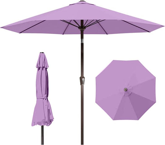 9ft Patio Umbrella with Push Button Tilt and Crank,Outdoor Market Table Umbrella UV Protection 8 Sturdy Ribs for Backyard,Garden,Pool,Deck(Taro Purple)