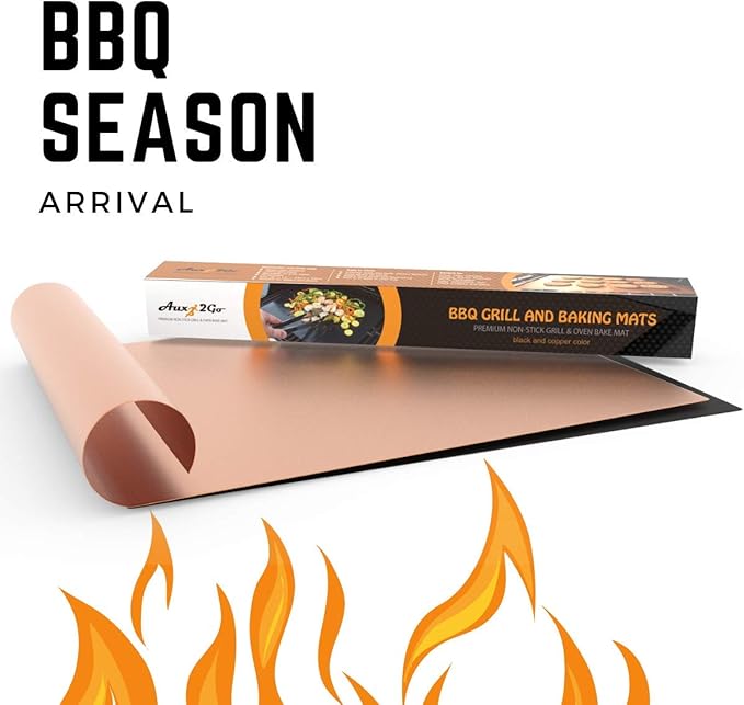 Gas Grill Outdoor BBQ Grill Mat | Prime Grill Mats Non Stick for Smoker, Oven, Gas, Charcoal and Electric Grills | Reusable Copper Grill Mats