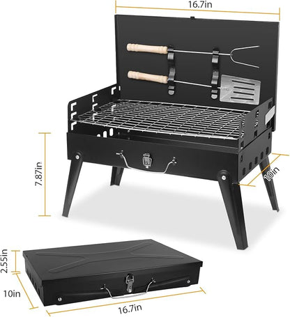 Portable Charcoal Grill for Outdoor Cooking–Foldable BBQ Grill with Adjustable Height, Removable Ash Catcher & Compact Storage Bag, Ideal for Camping, Picnics, Backyard Grilling, 16.7x10x17.7in