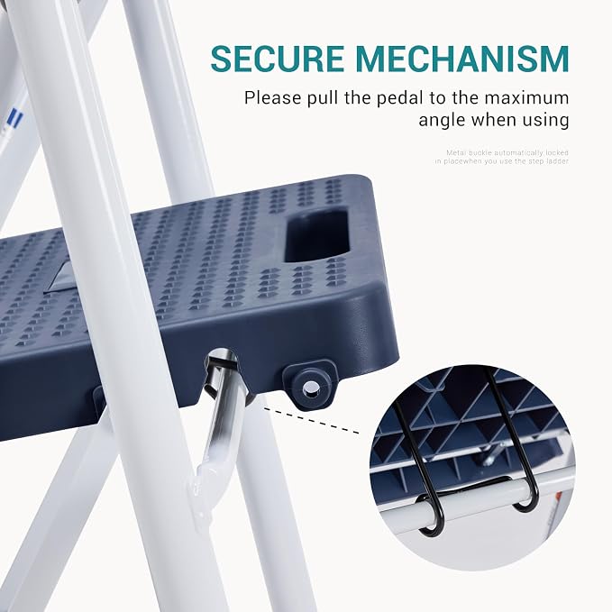 OLIXIS 2 Step Ladder, 880lbs Heavy Duty Step Stool with Anti-Slip Pedal | Portable Stepping Stool with Sturdy Ladder & Comfortable Handrail, for Kitchen, Garage & Outdoor Use, Blue