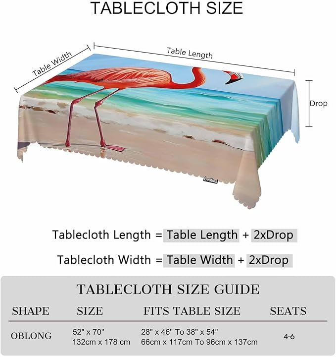 Tablecloth Flamingo, Pink Flamingo Ocean Beach Rectangular Table Cover Kitchen Table Cloth for Dining Hotel Coffee Parties Tabletop Decoration, 52x70 Inch