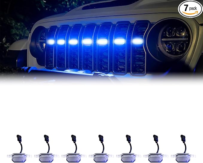 Grille LED Light Compatible with 2024-2025 Jeep Wrangler JL, Multi-Color Grille Light APP Control For Car Shows or Night Driving (7 Pcs Base trim) | Multi-Color Grille Light APP Control,7 Pcs Base Trim