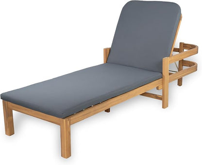 Christopher Knight Home Kayas Acacia Wood Chaise Lounge with Adjustable Backrest, 77.5" Outdoor Sun Lounger with Cushion, Modern Patio Lounger Recliner Chair for Poolside Lawn, Light Teak+Gray, 1PCS