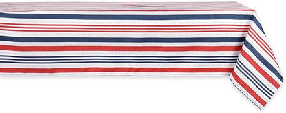 DII 100% Polyester, Spill proof and Waterproof, Machine Washable, Tablecloth for Outdoor Use, 60x120", 4th of July Patriotic Stripe, Seats 10 to 12 People
