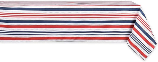 DII 100% Polyester, Spill proof and Waterproof, Machine Washable, Tablecloth for Outdoor Use, 60x120", 4th of July Patriotic Stripe, Seats 10 to 12 People