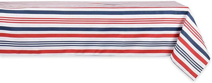 DII Patriotic Stripes Tabletop Collection, Stain Resistant & Waterproof, Tablecloth, 60x84, Red, White, & Blue