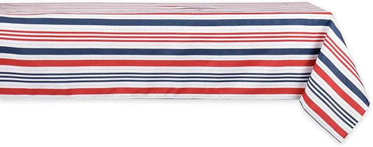 DII Patriotic Stripes Tabletop Collection, Stain Resistant & Waterproof, Tablecloth, 60x84, Red, White, & Blue