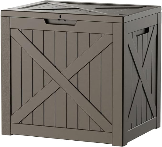 Pepe Tee Waterproof Resin Deck Box, Outdoor Storage Bin for Patio Furniture Cushions, All-Weather Garden Organizer & Seating Bench, Coffee
