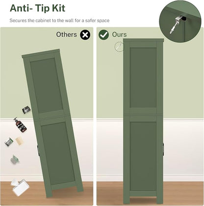 Bathroom Cabinet with Adjustable Shelf & 2 Drawers, Farmhouse Storage Cabinet with 2 Doors, Kitchen Storage Cabinets for Living Room, Entryway, Home Office, Forest Green