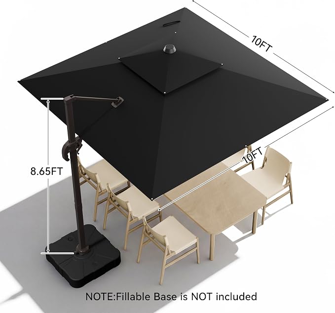 10x10FT Cantilever Outdoor Patio Umbrellas，Double Top Large Square Umbrella Heavy Duty 360°Rotation Offset Outdoor Sun Shade Umbrella for Garden Deck Pool Backyard Patio, Black