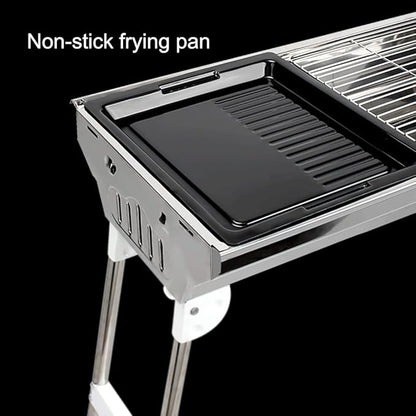 Portable Barbecue Grill, Foldable Stainless Steel Charcoal BBQ, Kebab Grill for Picnic, Backyard, Garden Barbecue, suitbale for 5-15 People (Silver 73 * 34 * 70cm)