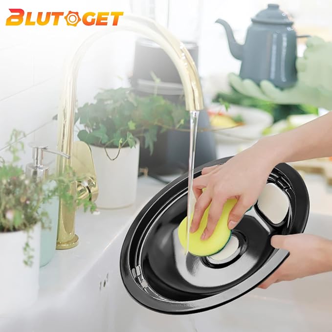 W10290350 W10290353 Porcelain Burner Drip Pan Bowls by Blutoget - Fit for Whirlpool Electric Range Stove Pans- 2 Pack 8-Inch and 2 Pack 6-Inch Pans(Black Porcelain),W10288051 Electric Stove Drip Pans