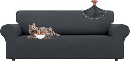 LURKA Stretch Couch Cover for Sofa, 1 Piece 3 Cushion Slipcover, Dark Grey | Soft Stretch Jacquard, Fits 78"-94" Sofas, Elastic Bottom for Secure Fit, Machine Washable, Pet & Kid Friendly