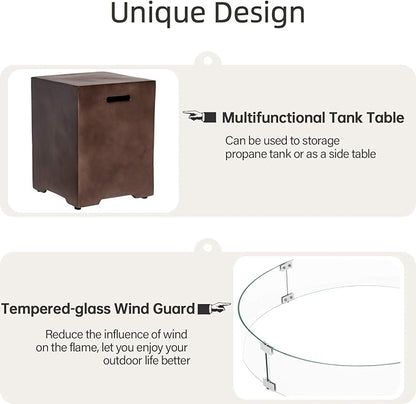 HOMPUS Outdoor Propane Fire Pit Table 42-inch 50,000 BTU Round Bronze Concrete Gas Fire Table w Tank Cover,Wind Guard,Lava Rocks,Rain Cover Smokeless FirePit for Outside Patio,Garden,Deck,Backyard