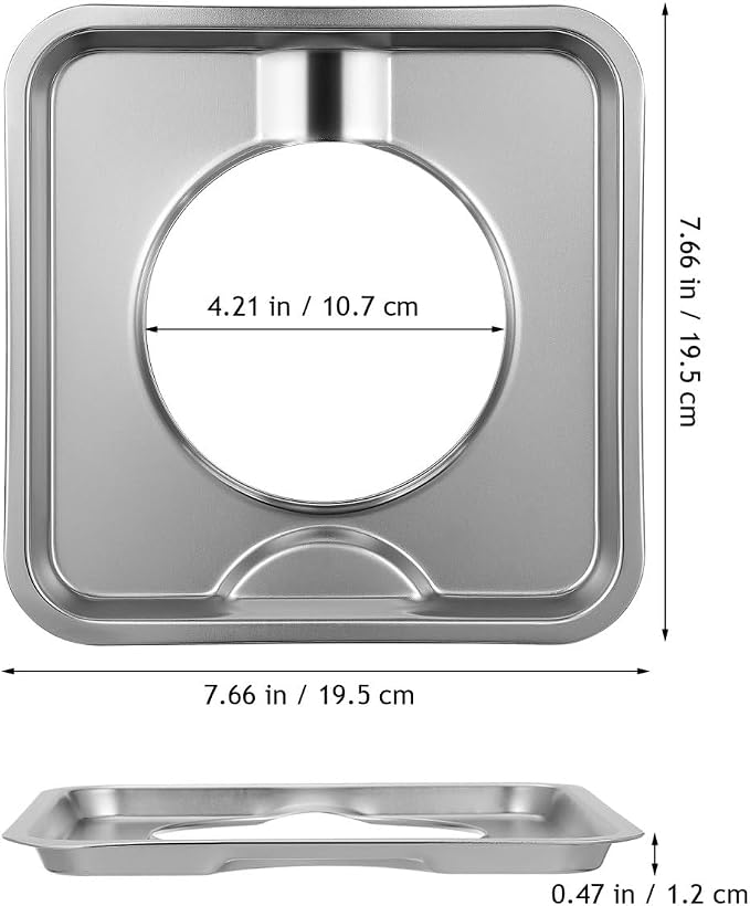 Angoily 4 Pcs Burner Covers, 7.68 Inch Stainless Steel Square WP786333, AP6011553, PS11744751 Gas Stove Burner Liner, Heavy Thick Kitchen Bib Drip Pan Top Cover Heat Resistant Replacement Pan