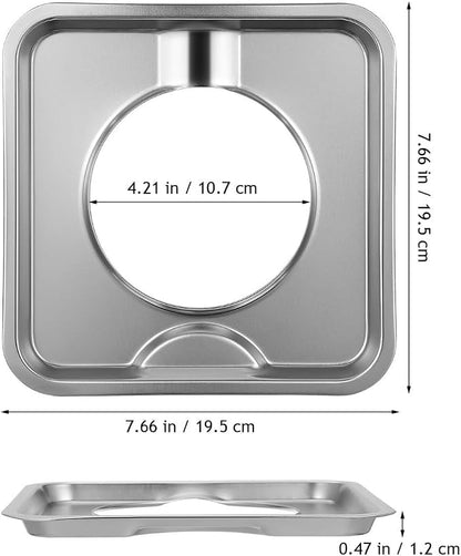 Angoily 4 Pcs Burner Covers, 7.68 Inch Stainless Steel Square WP786333, AP6011553, PS11744751 Gas Stove Burner Liner, Heavy Thick Kitchen Bib Drip Pan Top Cover Heat Resistant Replacement Pan