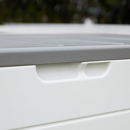 110 Gallon Pro Resin Deck Box, Waterproof Outdoor Storage Bin for Patio Furniture, Pool Accessories, and Garden Tools, Lockable & UV-Resistant, White