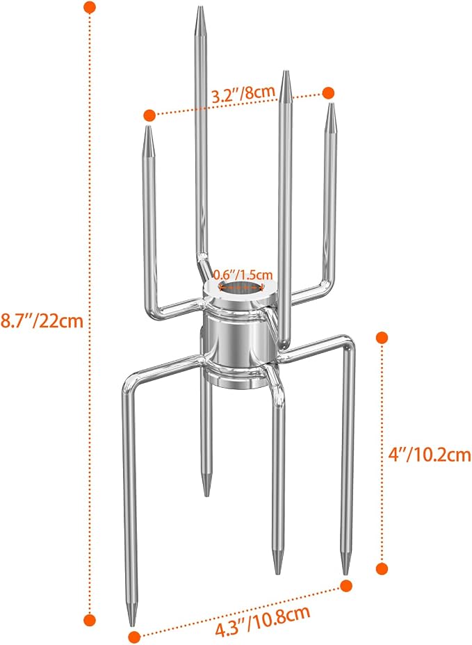 onlyfire Double Sided 4 Pronged Rotisserie Fork for Most Grills, Fits 5/16" Square Rotisserie Spit Rods, 1 PCS