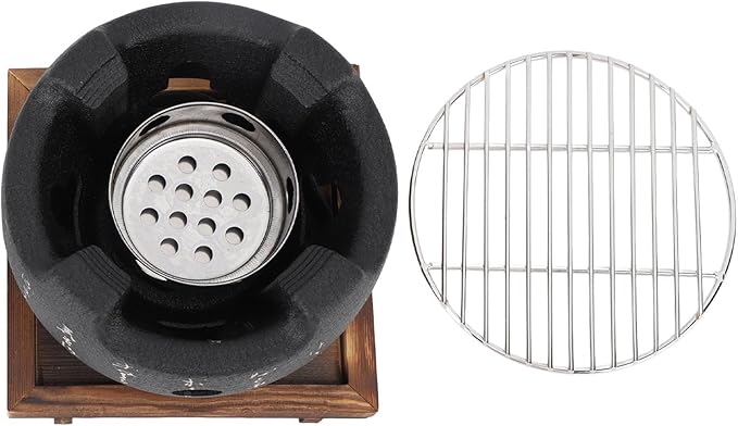 Mini Japanese Style Charcoal Grill Portable Round BBQ Stove for Home and Outdoor Grilling (L)