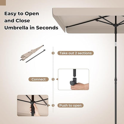 Tangkula 6.5 x 4.3 FT Rectangular Patio Umbrella, Portable Outdoor Market Table Umbrella with Push Button Tilt for Balcony Garden Backyard Deck Pool (Beige)