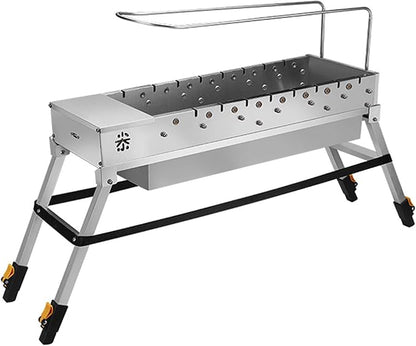 Portable Charcoal Grill for Camping BBQ Grills Outdoor Barbecue Grill Stainless Steel Shish Kebab Grill with 2 Shelves Broil Roasting Rack for Garden Backyard Patio,A-1